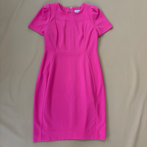 Calvin Klein Dresses & Skirts - Calvin Klein Women's Barbie Pink Sheath Dress Short Sleeve FLAW Business 10 Work